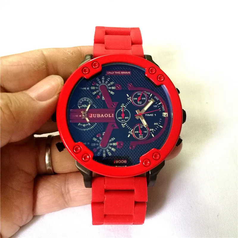Бренд двойной дисплей времени деловые часы для мужчин красная стальная полоса