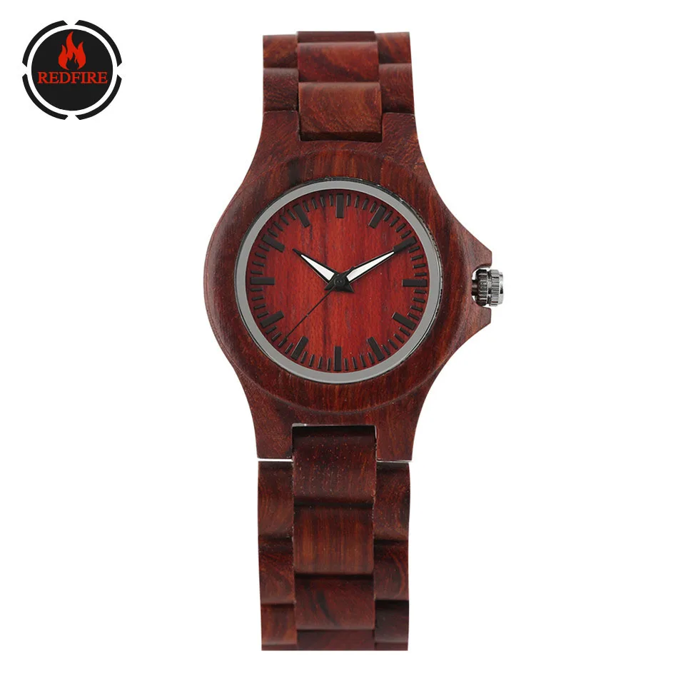 Роскошные женские наручные часы REDFIRE из красного дерева кварцевые простые