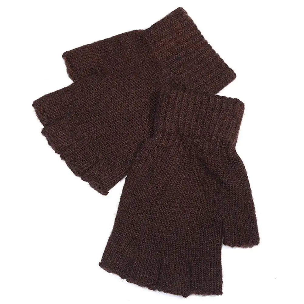 Coffee color Studyset мужские вязаные шерстяные уличные/домашние теплые перчатки без пальцев, митенки перчатки для верховой езды перчатки с половинными пальцами - Цвет: Coffee color
