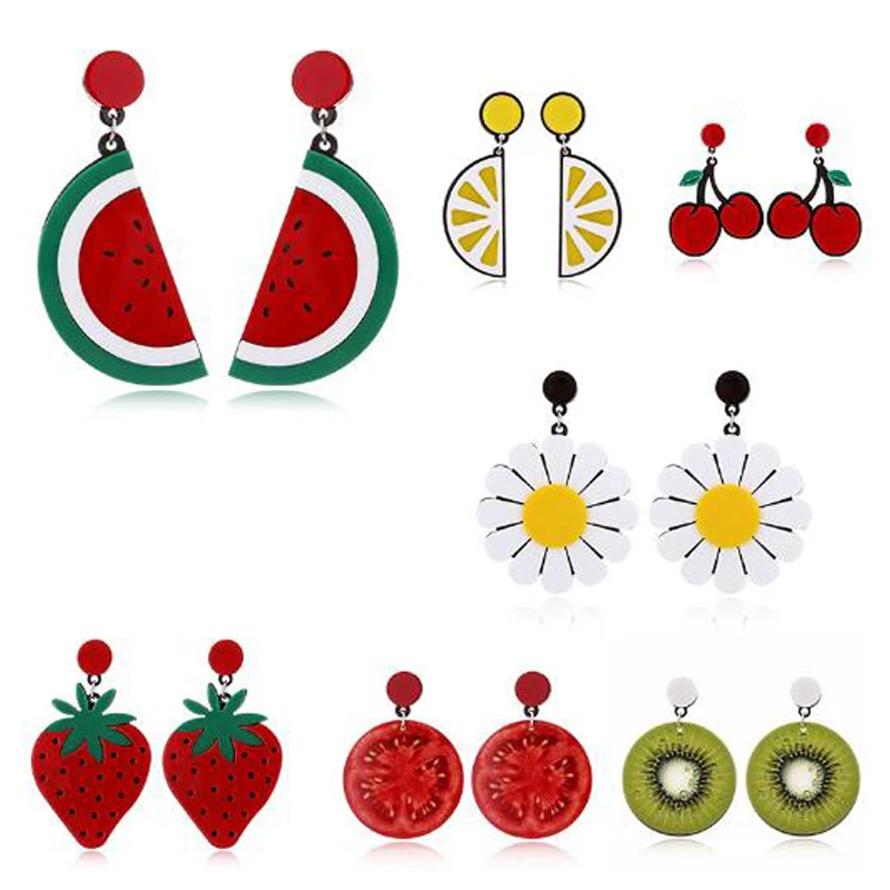 FishPeach геометрические цветы фрукты увеличенные Длинные акриловые Висячие серьги