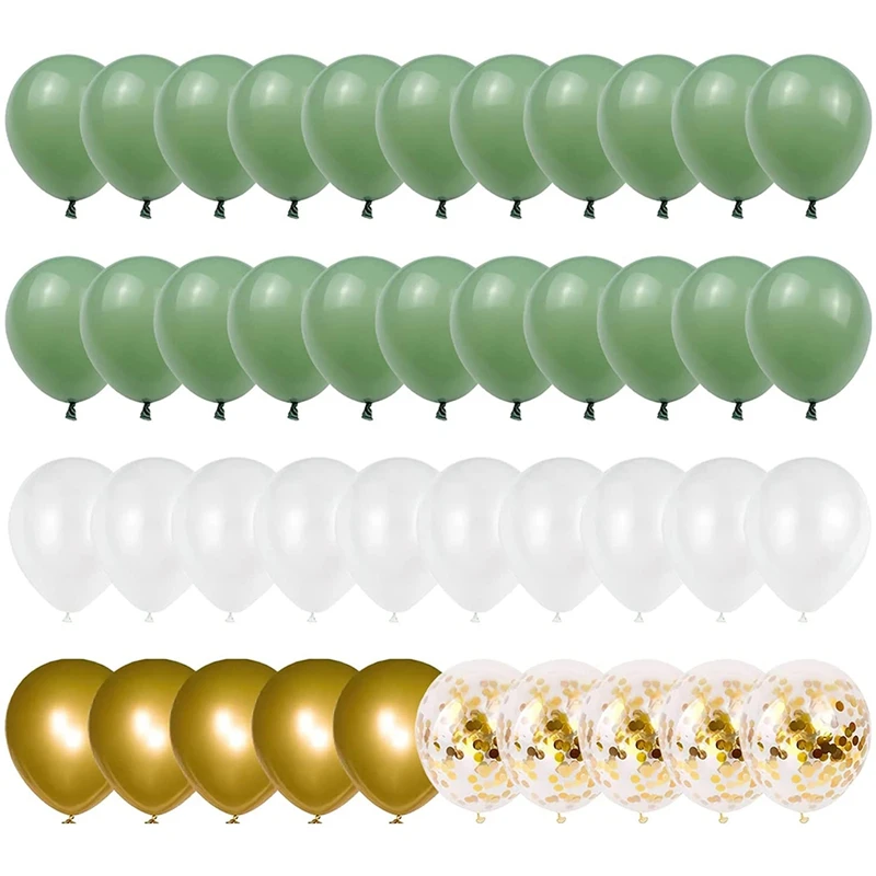 

Olive Green Gold White Latex Balloons,Green and Gold Confetti Party Balloons for Birthday Baby Shower Party Decorations