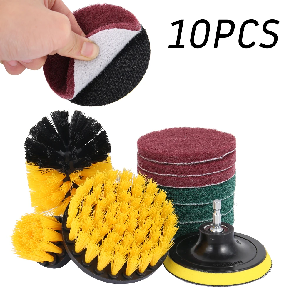 

1 Set / 10PCS Electric Drill Brush Kit Plastic Round Cleaning Brush for Carpet Glass Car Tires Nylon Brushes Scrubber Drill