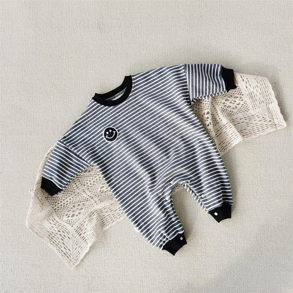 

Autumn Winter New Baby Clothes Warm Soft Cotton Fleece Jumpsuit Long Sleeve Striped Baby Boy Romper Clothing Loose Outfits