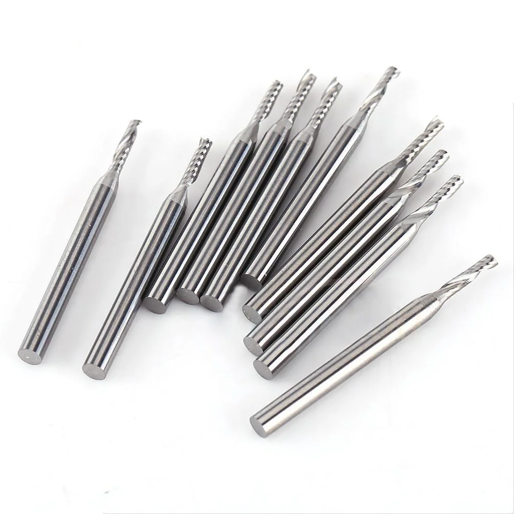 

10pcs/kit 1/8 2mm Carbide Flat Nose End Mill CNC Router Bits Single Flute Spira