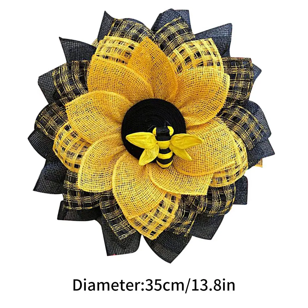 

Bee Day Wreath Simulation Leaf Bee Sunflower Wreath for All Seasons Front Door Wall Window Easter Valentines Day Wedding Decor