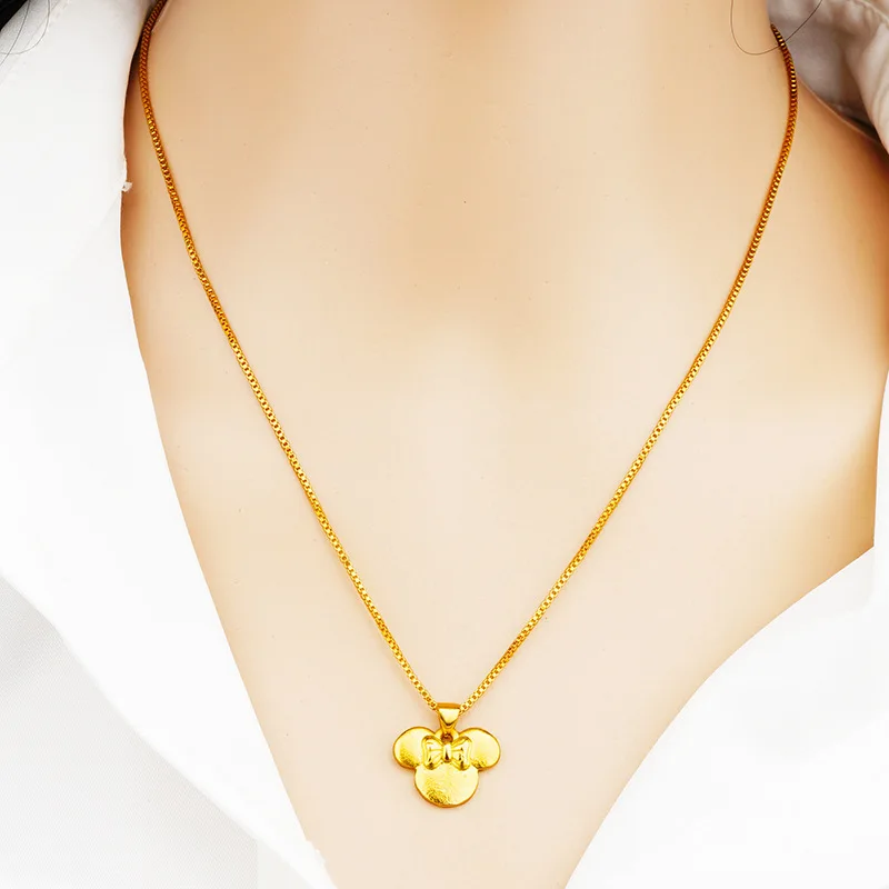 24-каратное золотое покрытие ожерелья для женщин, девочек, подростков с милым подвеской Микки, ожерелье для вечеринки, дня рождения, годовщины, парные украшения, подарок.