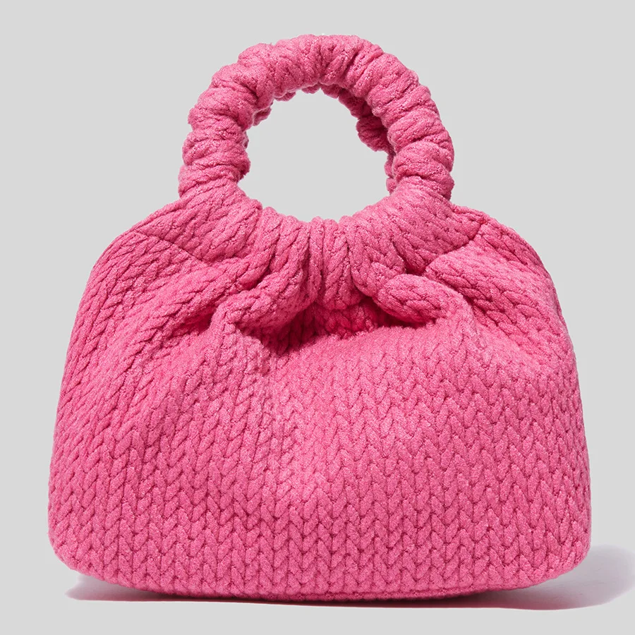 

Woven Crochet Cotton Handbags for Women Ruched Winter Casual Ladies Shoulder Bag Brand Designer Simple Female Crossbody Bag Chic