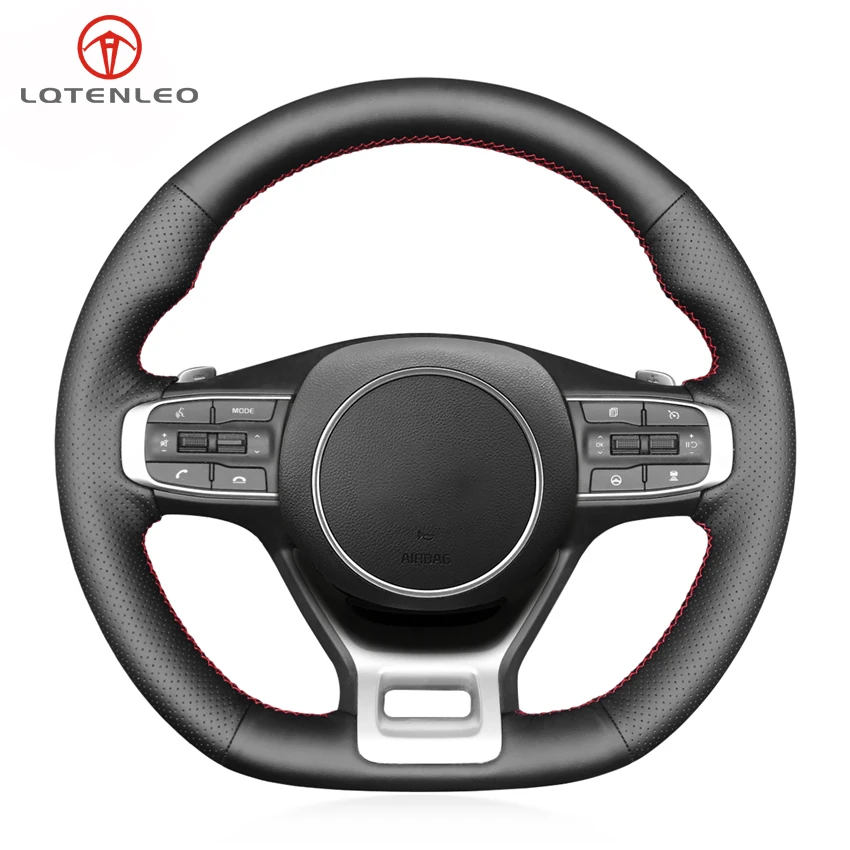 

LQTENLEO Black Genuine Leather Hand-stitched Car Steering Wheel Cover For Kia Optima 2020-2022 Kia K5 GT GT-Line Sedan 2020-2022