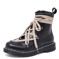 size35 40 chunky lace up motorcycle ankle boots punk style round toe combat boots ladies genuine leather shoes botas mujer