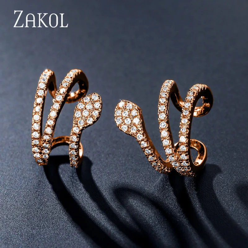 ZAKOL модные серьги-клипсы с фианитом AAA для женщин и девочек Простые Вечерние