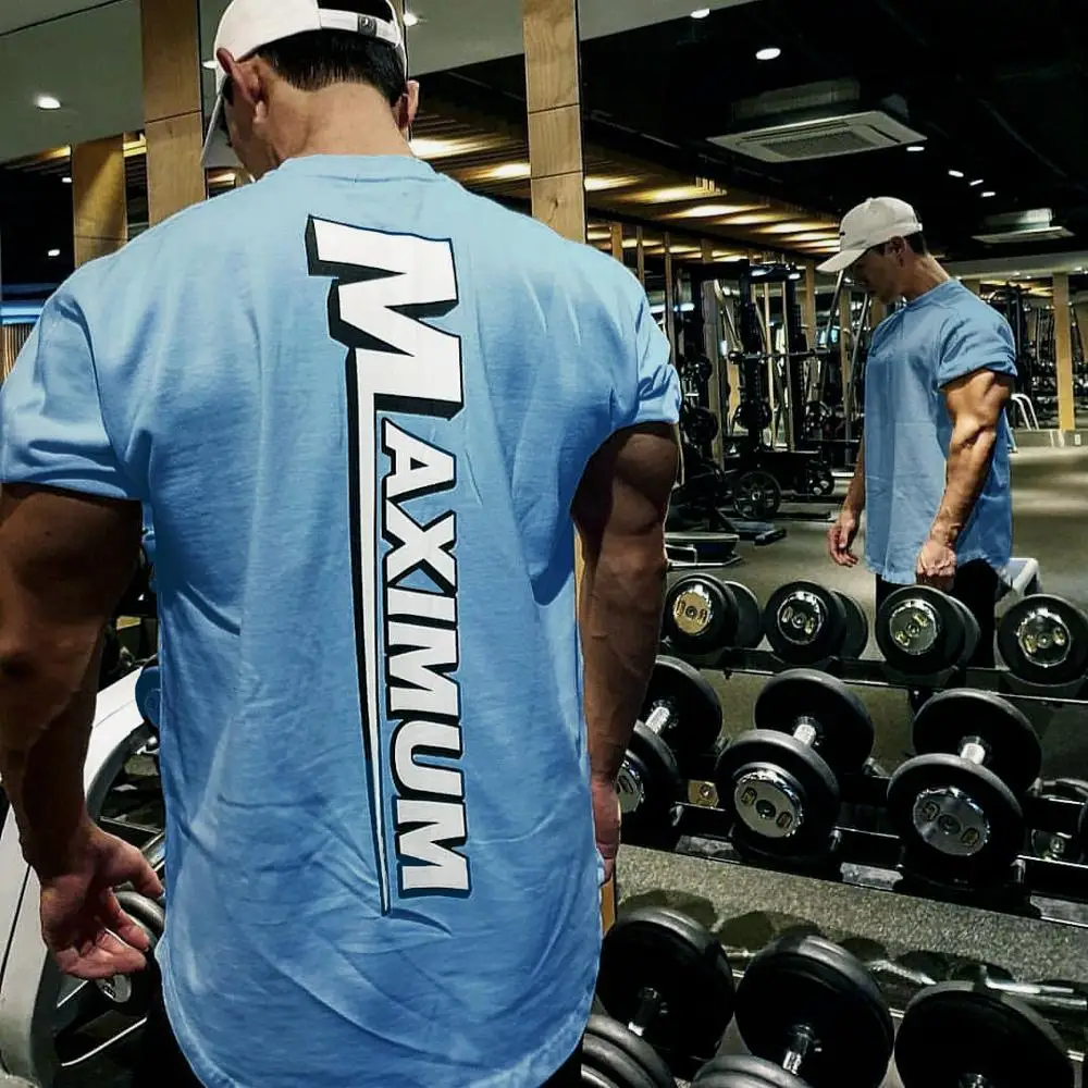 Мужская спортивная футболка свободная облегающая для фитнеса бодибилдинга