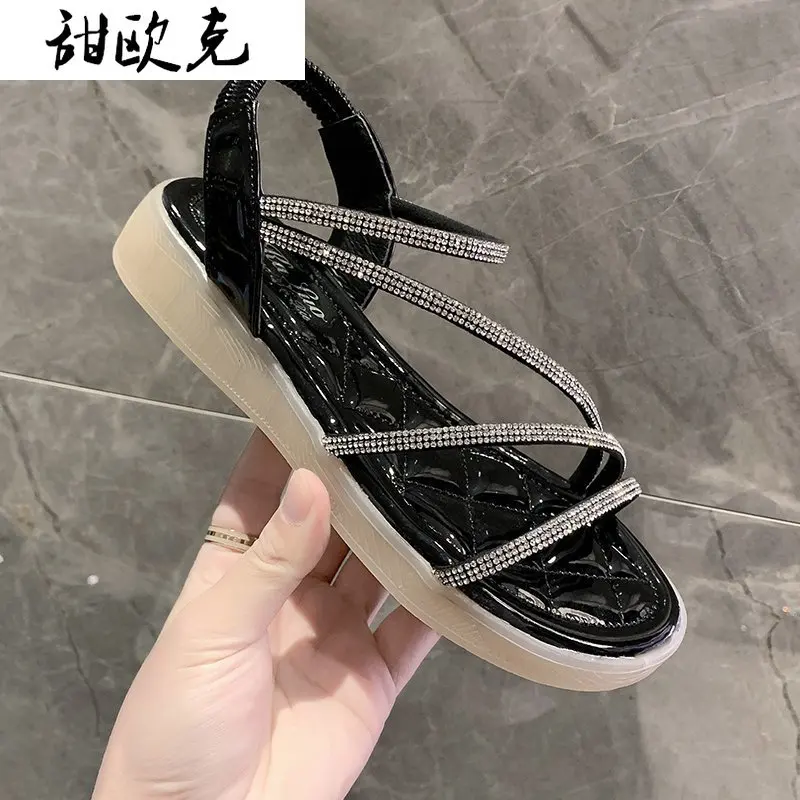 

Sandals Women 2021 Summer New Platform Sandals Fashion Open Toe Cross Rhinestone Bling Women's Sandals Comfortable Women's Shoes