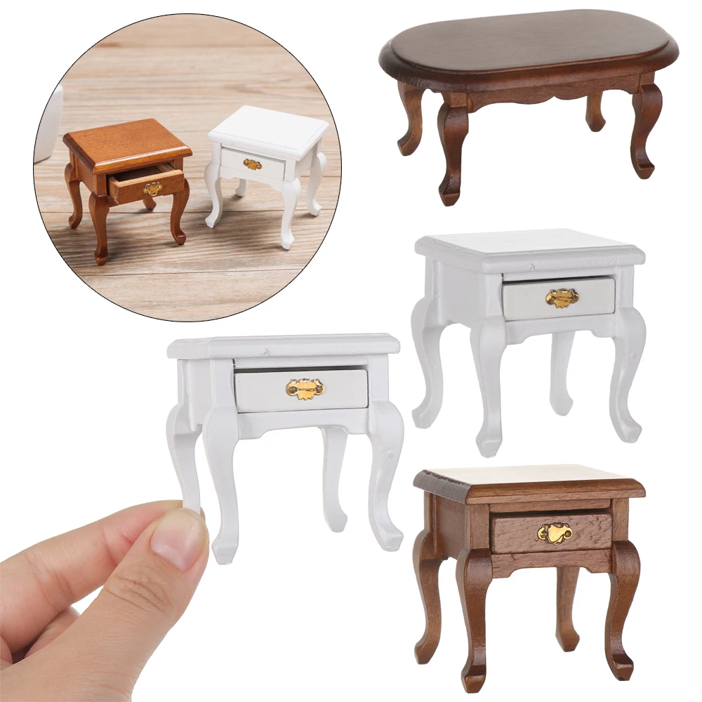 Миниатюрный Кукольный домик 1:12 деревянная мебель чайный столик прикроватный