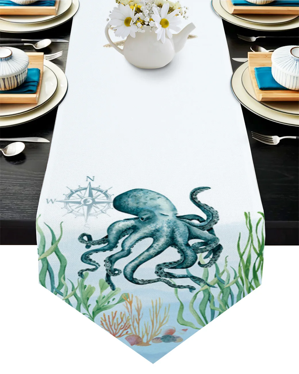 

Ocean Theme Animal Octopus Starfish Table Runner Tablecloth Placemat Table Mat For Home Wedding Party Decoration Supplies
