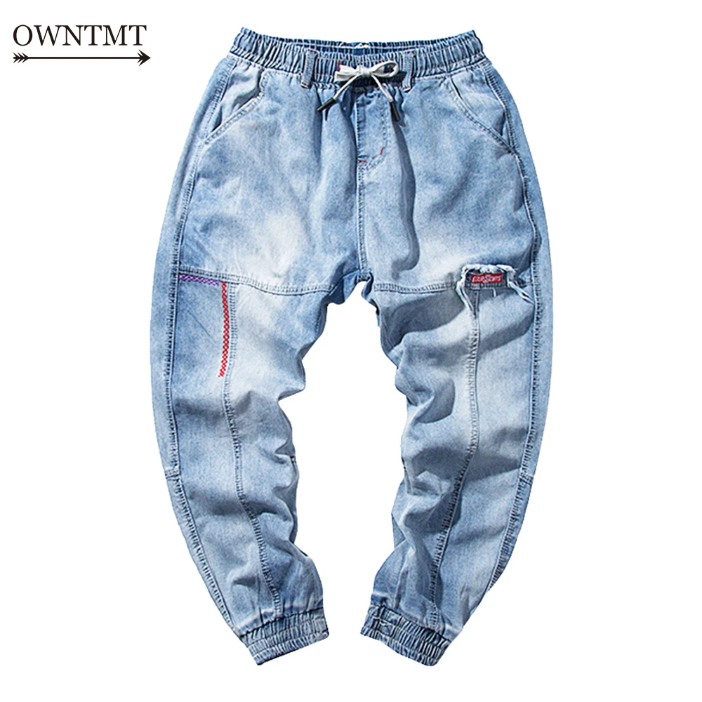 Джинсы мужские свободные в стиле хип-хоп синие на весну 2021 7XL размера плюс |