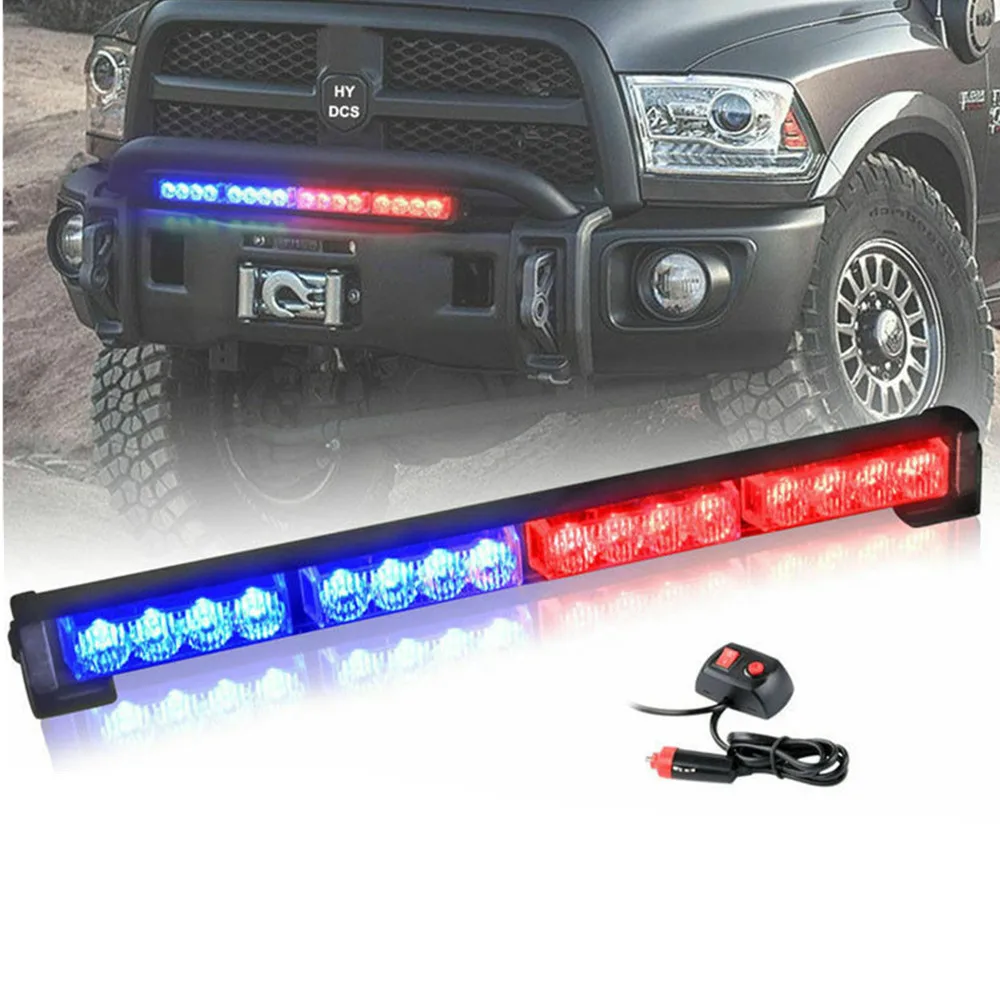 

Stroboscopes Auto 12v 18" 16LED Red Blue Emergency Light Warning Traffic Advisor Strobe Lights Flash Lamp Light Bar
