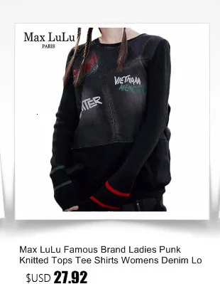 Max LuLu, Весенняя мода, корейский стиль, женские вязаные топы, футболки, Женская водолазка, футболки, одежда для фитнеса, Женская Панк футболка