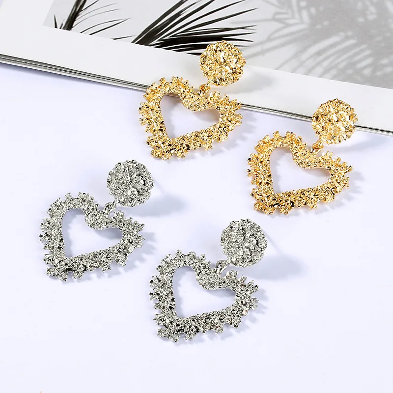 Большие серьги подвески FN в форме сердца с металлическим золотом для женщин