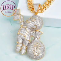 drip letter boy hand carrying dollar bag pendant for men hip hop rock street fashion jewelry necklace charms