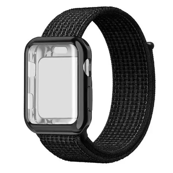 black white Чехол+ ремешок для часов apple watch 4 5 ремешок 44 мм/40 мм correa apple watch 38 мм iwatch ремешок 42 мм спортивный нейлоновый браслет ремешок для часов 3/2 - Цвет ремешка: black white