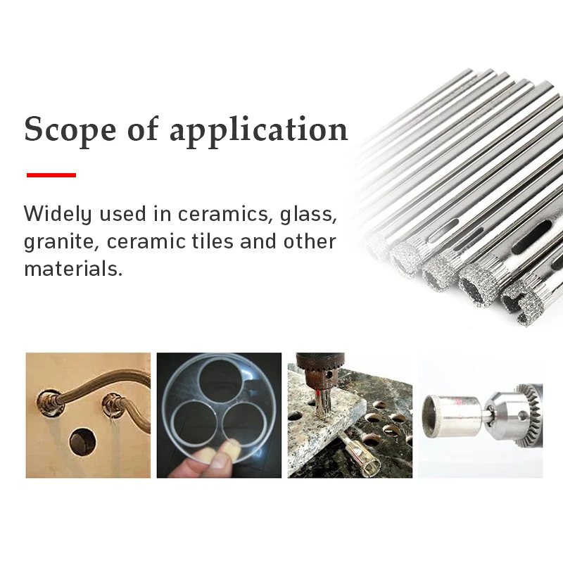 Кольцевая пила с алмазным покрытием набор из 10 насадок 3/4/5/6/8 мм для плитки