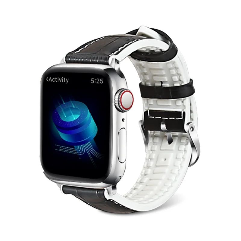 Для наручных часов Apple Watch, версии коллекция Лидер продаж силиконовый кожаный ремешок 5/4/3/2/1 Спортивный Браслет, 42 мм, 38 мм, ремешок для наручных часов iwatch, 5 Аксессуары - Цвет ремешка: BLACK WITH WHITE