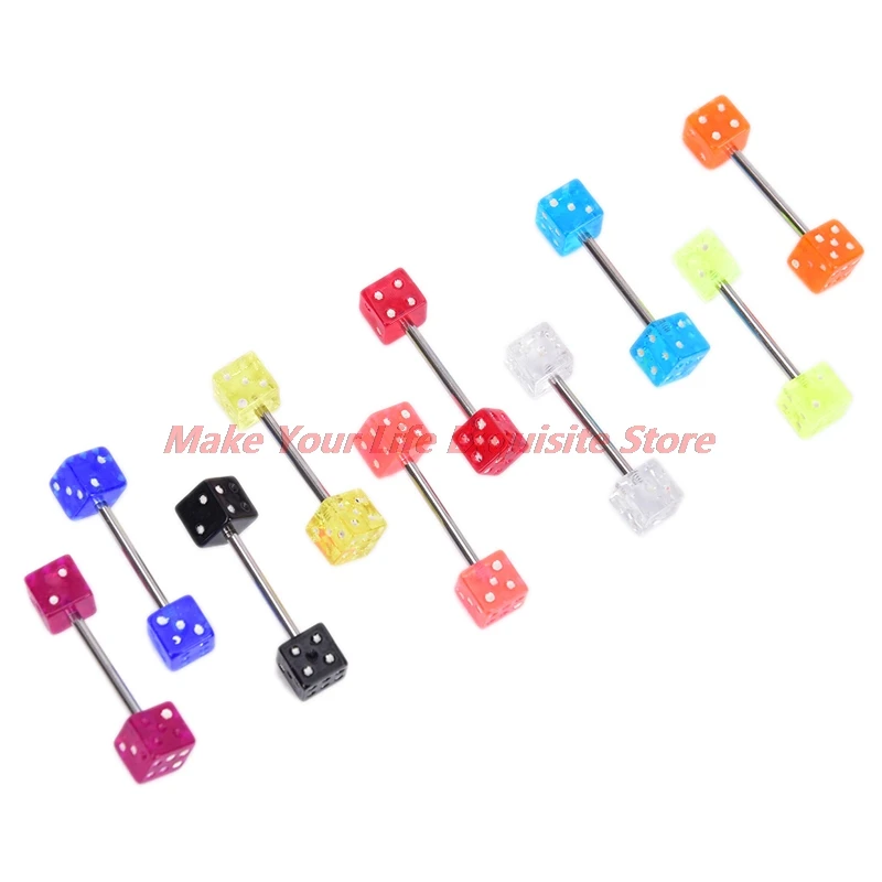 

New 10Pcs Fashion 316L Surgical Steel Acrylic Tongue Piercings Mix Dice Tounge Rings Bars Barbell Tongue Piercing Body Jewelry