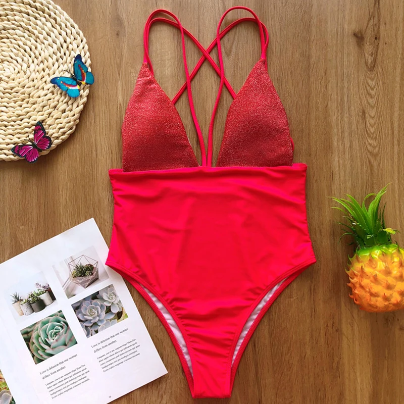 Винтажный Одноцветный купальник цельный на шнуровке боди монокини сексуальный с