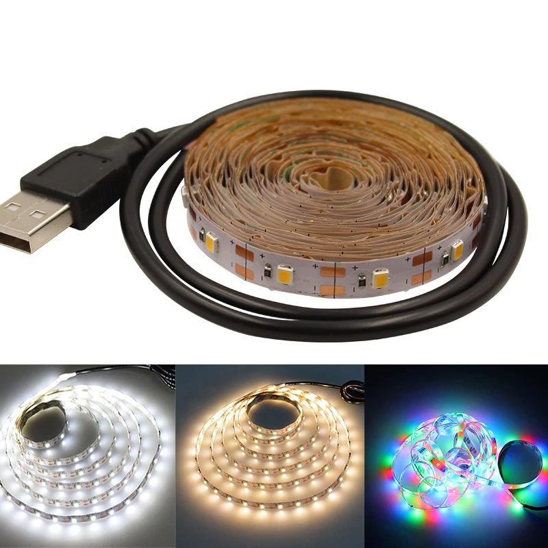 usb led strip 5v rgb waem white white 0.5m 1m 2m 3m 5m Flexible led light ribbon diode tape backlight television TV lights