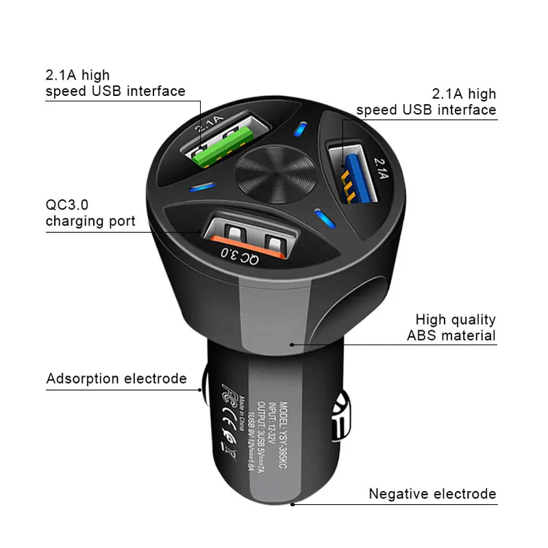 QC3.0 зарядное устройство для прикуривателя 3 USB порта а адаптер быстрой зарядки