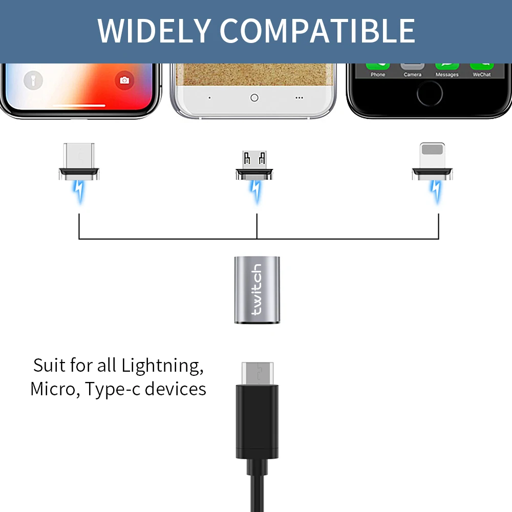Twitch Magnetic Micro USB To USB C Magnet Adapter Microusb Connector for Iphone Xiaomi Huawei Samsung Magnetic Adapter Charging