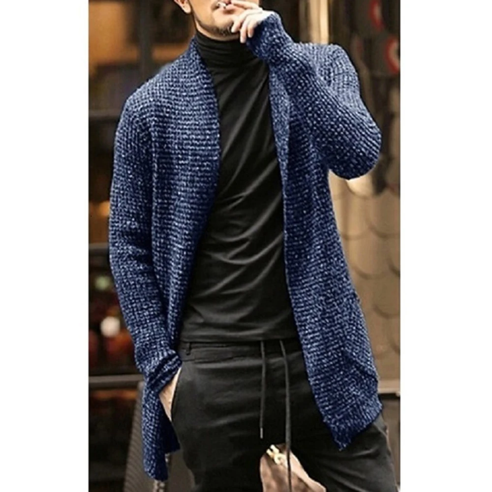 Covrlge Sweater Male Autumn New Casual Comfortable  Cotton Warm Daily All-match Cardigan Round Neck Trench Coat MWF015