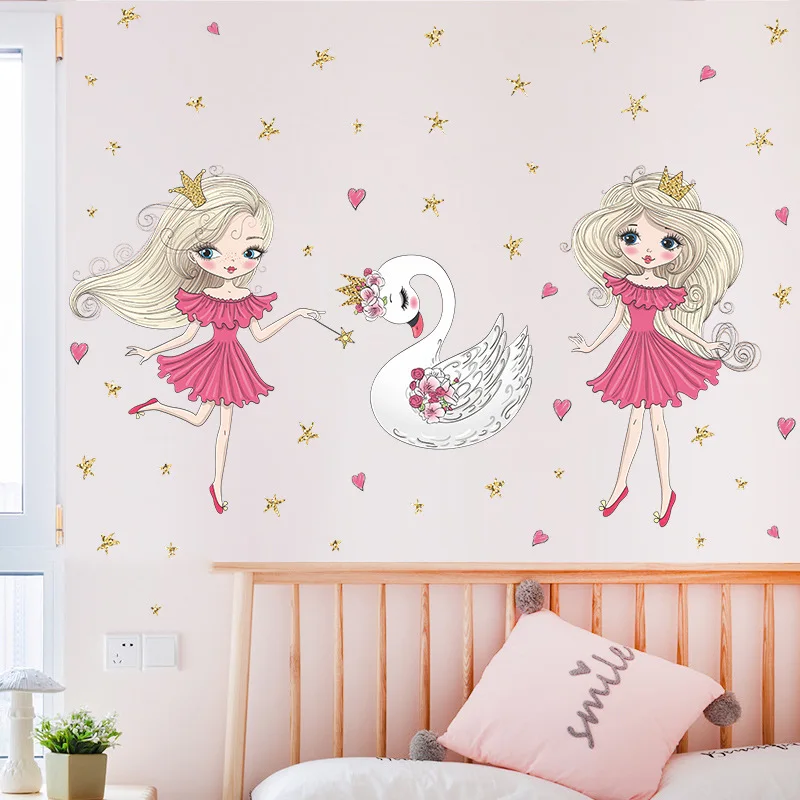 

Swan Dancing Stars Girl Wallpaper Bedroom Porch Home Wall Landscaping Decoration Wall Stickers Self-Adhesive