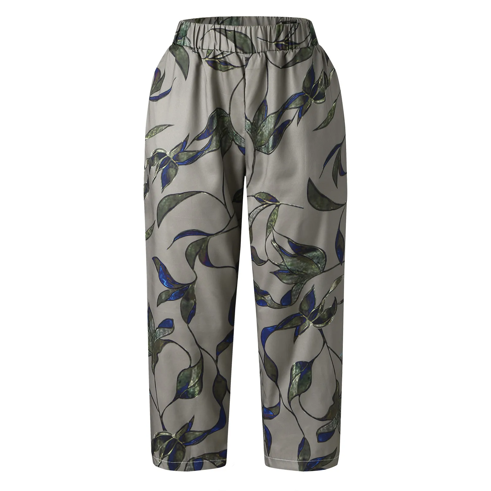 

2021 Vintage Summer Linen Pants Women Casual Harem Pants Floral Printed Elastic Waist Wide Leg Pants Female Loose Trousers