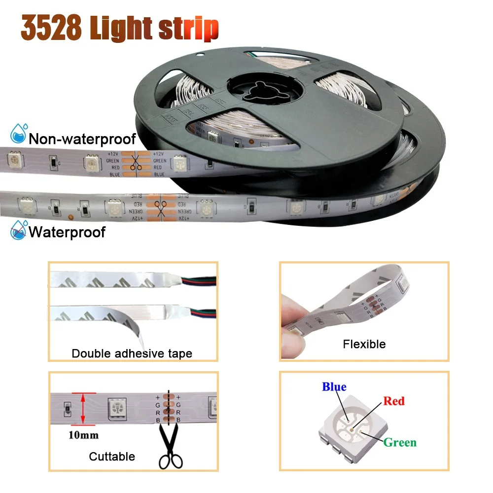 Светодиодная лента 12 В ленточный светодиодный светильник s RGB SMD 3528 гибкая 1 м 3 5 10 20