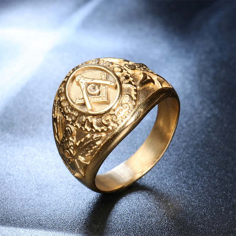 

Vintage Men's Masonic Ring Fashion Personality Stainless Steel AG Jewelry Biker Accessories Boyfriend Gift Wholesale