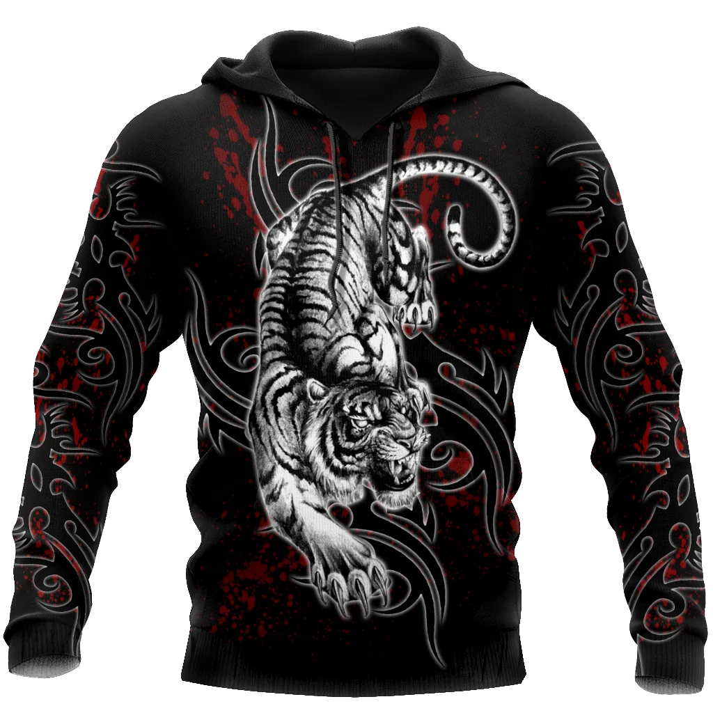 

Mens Casual 3D Print Black Hoodies White Tiger Man Pullover Women Hood Sweatshirt Hip-Hop Jacket Unisex New Streetwear