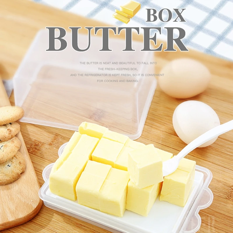 Kitchen Butter Dish Box Holder Tray with Lid and Knife Cheese Board Server Crisper Transparent Plastic Storage Container