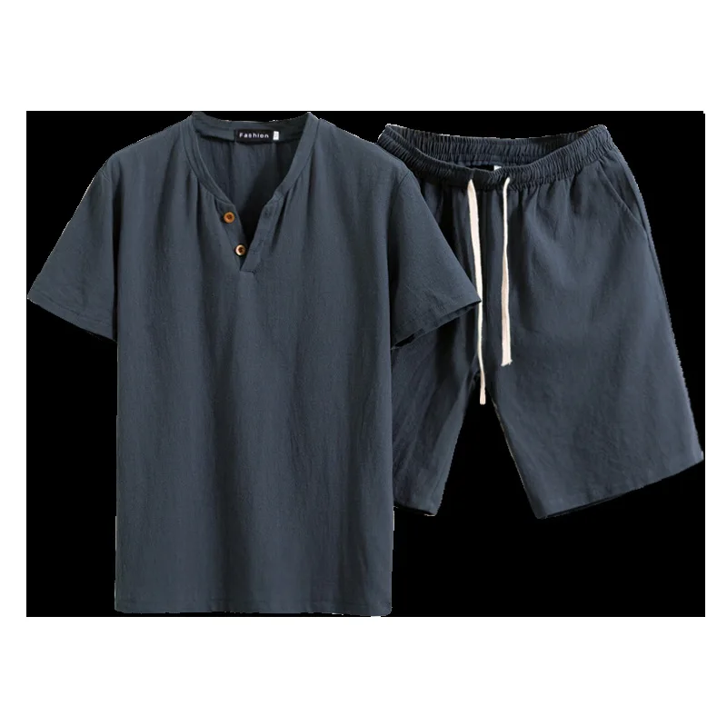 

Men's Plus Size Sportswear Suits Solid Color Cotton And Linen T Shirt Plus Size Fashion Clothing Men's Cotton And Linen Suits