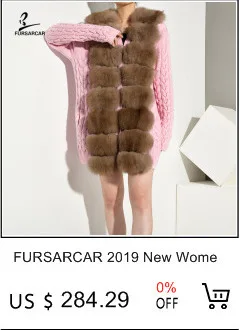 FURSARCAR свободный серый свитер с большой натуральная черно-бурая лиса мех осень зима мода пальто натуральный мех длинный кардиган