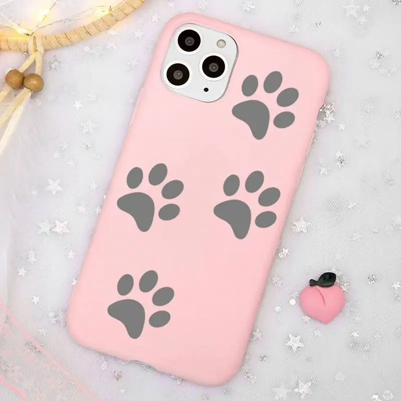 

Dog Footprint Phone Case Candy Color for iPhone 11 12 mini pro XS MAX 8 7 6 6S Plus X SE 2020 XR