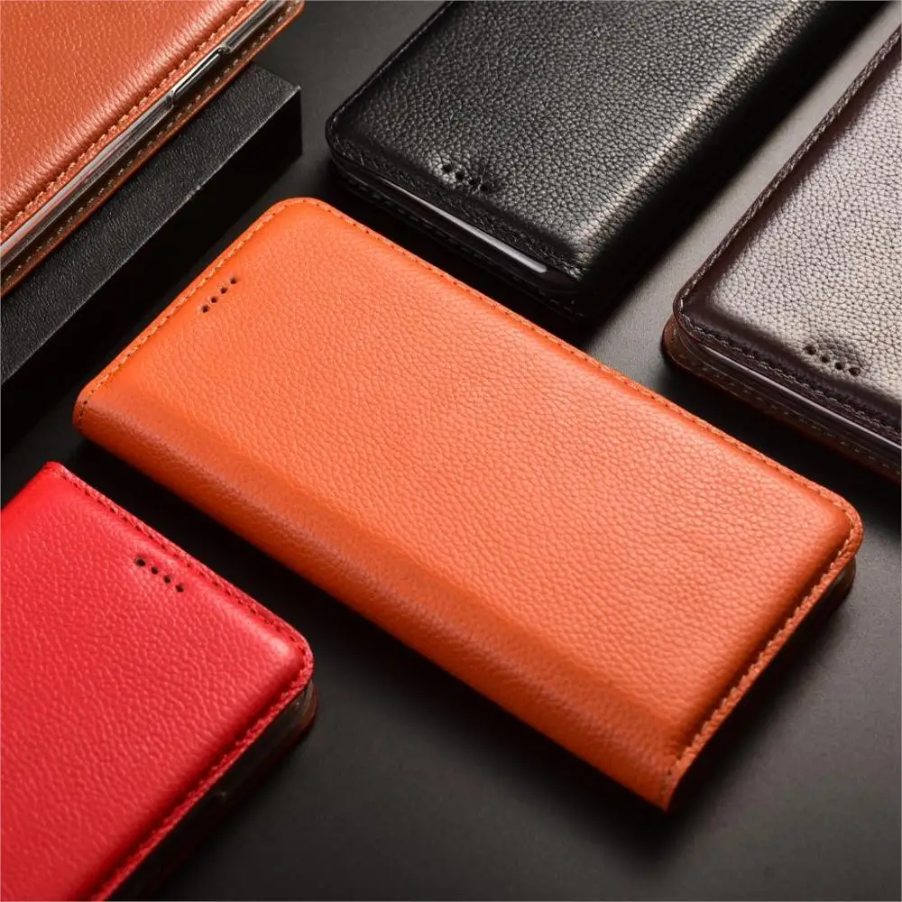litchi pattern genuine leather case for realme c21y gt master explorer flip cover leather cases free global shipping