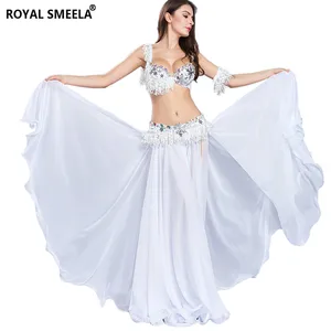 White Belly Dancing Clothing Set Stage Performance Dancer Wear Belly Dance Costume Women Belly Dancing Bra Belt Skirt Armband