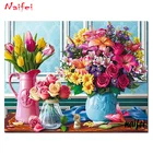 Алмазная картина, три букета цветов, вышивка крестиком, вышивка бисером, алмазная ваза для творчества, домашний декор ручной работы