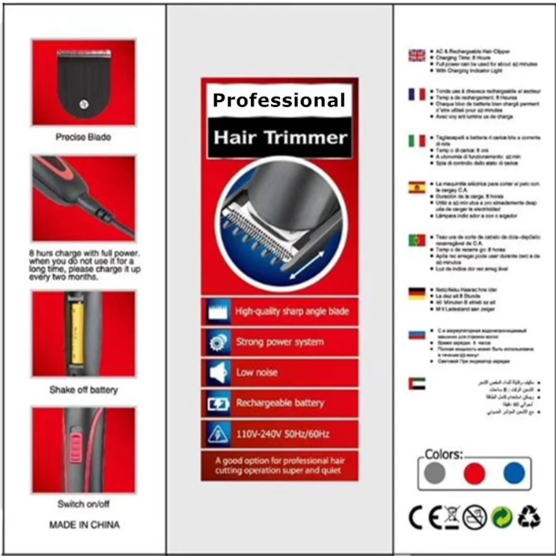 

100-240V Men's Powerful Hair Trimmer Professional Hair Clipper Rechargeable Beard Hair Cutter Machine Electric Hair Cut Kit