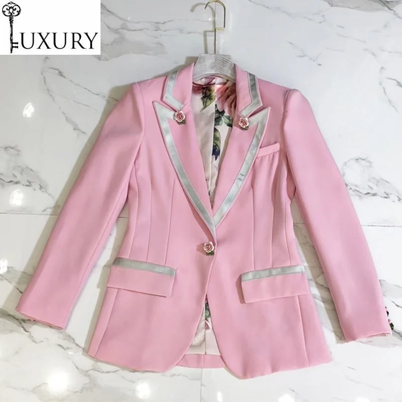 Женский блейзер с вырезами весна осень воротник одиночная Роза цветок на