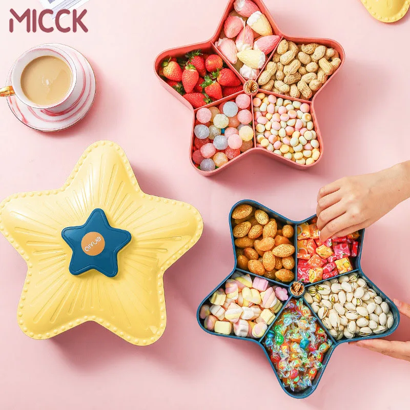 

MICCK Creative Star Shape Candy Box Melon Fruit Tray With Lid Living Room Household Storage Box Nut Snacks Organizer Storage