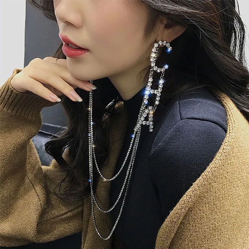 1 pcs Shining Crystal Letter Pendant Earrings Claw Link Chain Necklace Women Girl Birthday Bride Noiva Weding Party Jewelry Sets | Украшения