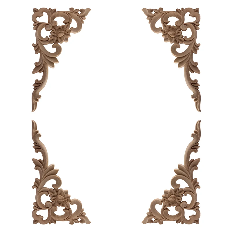 

Decor Carved Unpainted Wood Applique Wood Decal Onlay Wood Mouldings Long Leaves Flower Rubber Wood Corner Furniture Walls Doors
