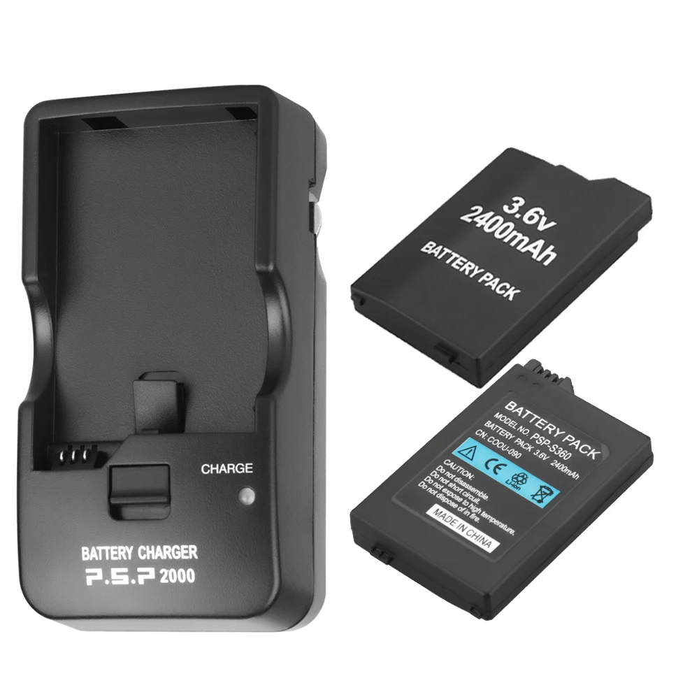 Комплект сменных батарей 2 шт. + зарядное устройство для Sony PSP 2000 3000 PlayStation 2400mAh 3 6 V
